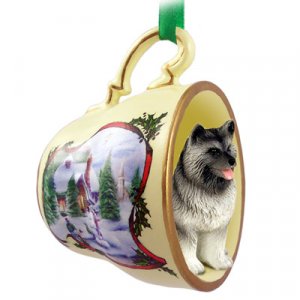 HTCD32 Keeshond Snowman Holiday Tea Cup Ornament