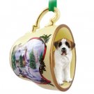 HTCD44 Saint Bernard, Smooth Coat Snowman Holiday Tea Cup Ornament
