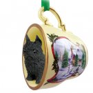 HTCD46B Brussels Griffon, Black Snowman Holiday Tea Cup Ornament