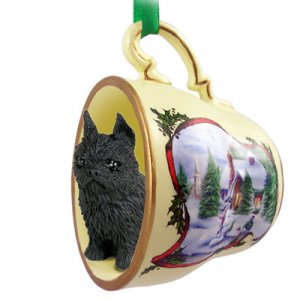 HTCD46B Brussels Griffon, Black Snowman Holiday Tea Cup Ornament