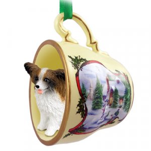 HTCD47A Papillon, Brown & White Snowman Holiday Tea Cup Ornament