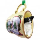 HTCD47B Papillon, Black & White Snowman Holiday Tea Cup Ornament