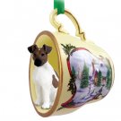 HTCD50A Fox Terrier, Brown & White Snowman Holiday Tea Cup Ornament