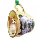 HTCD51A Welsh Corgi, Pembroke Snowman Holiday Tea Cup Ornament