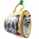 HTCD53A Cairn Terrier, Gray Snowman Holiday Tea Cup Ornament