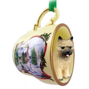 HTCD53B Cairn Terrier, Red Snowman Holiday Tea Cup Ornament