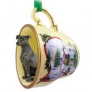 HTCD54C Greyhound, Brindle Snowman Holiday Tea Cup Ornament