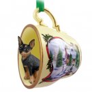 HTCD57A Min Pin, Tan & Black Snowman Holiday Tea Cup Ornament
