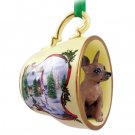 HTCD57B Min Pin, Red & Brown Snowman Holiday Tea Cup Ornament