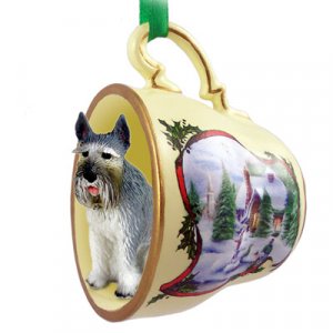 HTCD58A Schnauzer, Giant, Gray Snowman Holiday Tea Cup Ornament