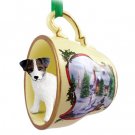 HTCD63A Jack Russell Terrier, Brown & White, Rough Coat Snowman Holiday Tea Cup Ornament
