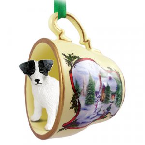 HTCD63B Jack Russell Terrier, Black & White, Rough Coat Snowman Holiday Tea Cup Ornament