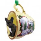 HTCD73 French Bulldog Snowman Holiday Tea Cup Ornament