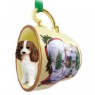 HTCD80A Cavalier King Charles, Brown & White Snowman Holiday Tea Cup Ornament