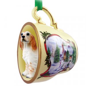 HTCD84B English Setter, Orange Belton Snowman Holiday Tea Cup Ornament