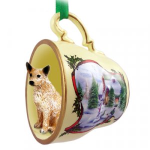 HTCD87A Australian Cattle Dog Red Snowman Holiday Tea Cup Ornament