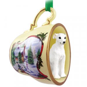 HTCD92A Whippet, White Snowman Holiday Tea Cup Ornament