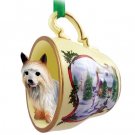 HTCD93 Silky Terrier  Snowman Holiday Tea Cup Ornament