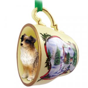 HTCD99A Australian Shepherd Brown Snowman Holiday Tea Cup Ornament