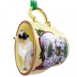HTCD99C Australian Shepherd Blue, Docked Snowman Holiday Tea Cup Ornament
