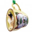 HTCD99D Australian Shepherd Brown, Docked Snowman Holiday Tea Cup Ornament