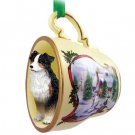 HTCD99E Australian Shepherd Tricolor Snowman Holiday Tea Cup Ornament