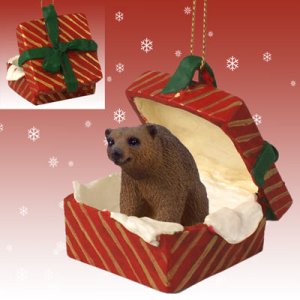 RGBA01 Brown Bear Red Gift Box Ornament