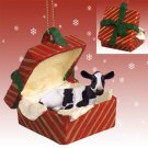 RGBA43 Holstein Cow Red Gift Box Ornament