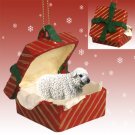 RGBA49 Sheep, White Red Gift Box Ornament