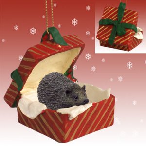 RGBA58 Hedgehog Red Gift Box Ornament
