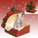 RGBA61B Wolf, Gray Red Gift Box Ornament