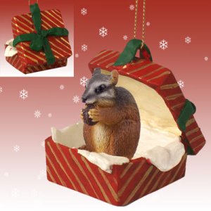 RGBA73 Chipmunk Red Gift Box Ornament