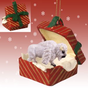 RGBA80 Buffalo, White  Red Gift Box Ornament