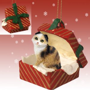 RGBC21 Scottish Fold Tortoise & White Red Gift Box Ornament