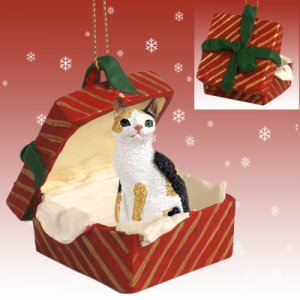 RGBC24 Japanese Bobtail Tortoise & White Red Gift Box Ornament