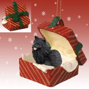 RGBD03B Pomeranian, Black  Red Gift Box Ornament