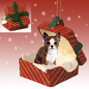 RGBD06C Chihuahua, Brindle & White Red Gift Box Ornament