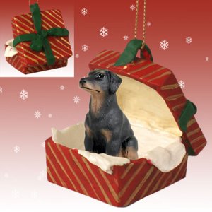 RGBD101A Doberman, Black, Uncropped Red Gift Box Ornament
