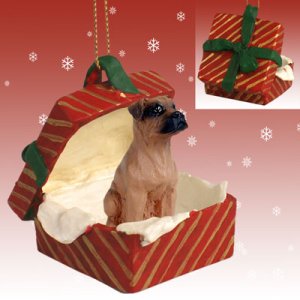 RGBD102B Boxer, Tawny, Uncropped Red Gift Box Ornament