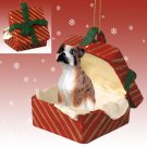 RGBD102C Boxer, Brindle, Uncropped Red Gift Box Ornament