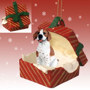 RGBD106A Pointer, Brown & White Red Gift Box Ornament