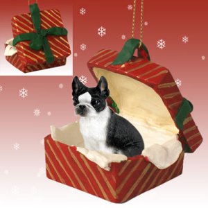RGBD12 Boston Terrier Red Gift Box Ornament