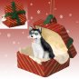 RGBD17A Husky, Black & White, Blue Eyes Red Gift Box Ornament