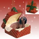 RGBD60A Dachshund, Longhaired, Red, Red Gift Box Ornament