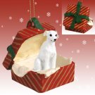 RGBD92A Whippet, White Red Gift Box Ornament