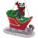 SLC01 Shorthair Silver Tabby Sleigh Ride Ornament