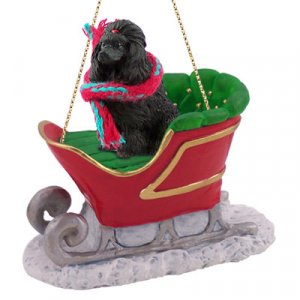 SLD01D Poodle, Black Sleigh Ride Ornament