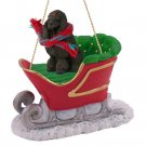 SLD01E Poodle, Chocolate Sleigh Ride Ornament