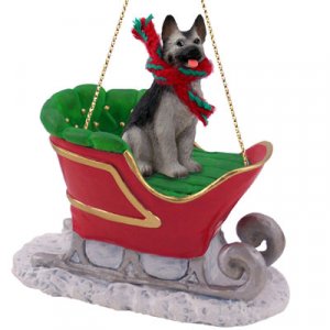 SLD08B German Shepherd, Silver & Black Sleigh Ride Ornament