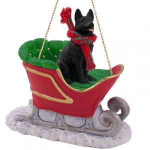 SLD08D German Shepherd, Black Sleigh Ride Ornament